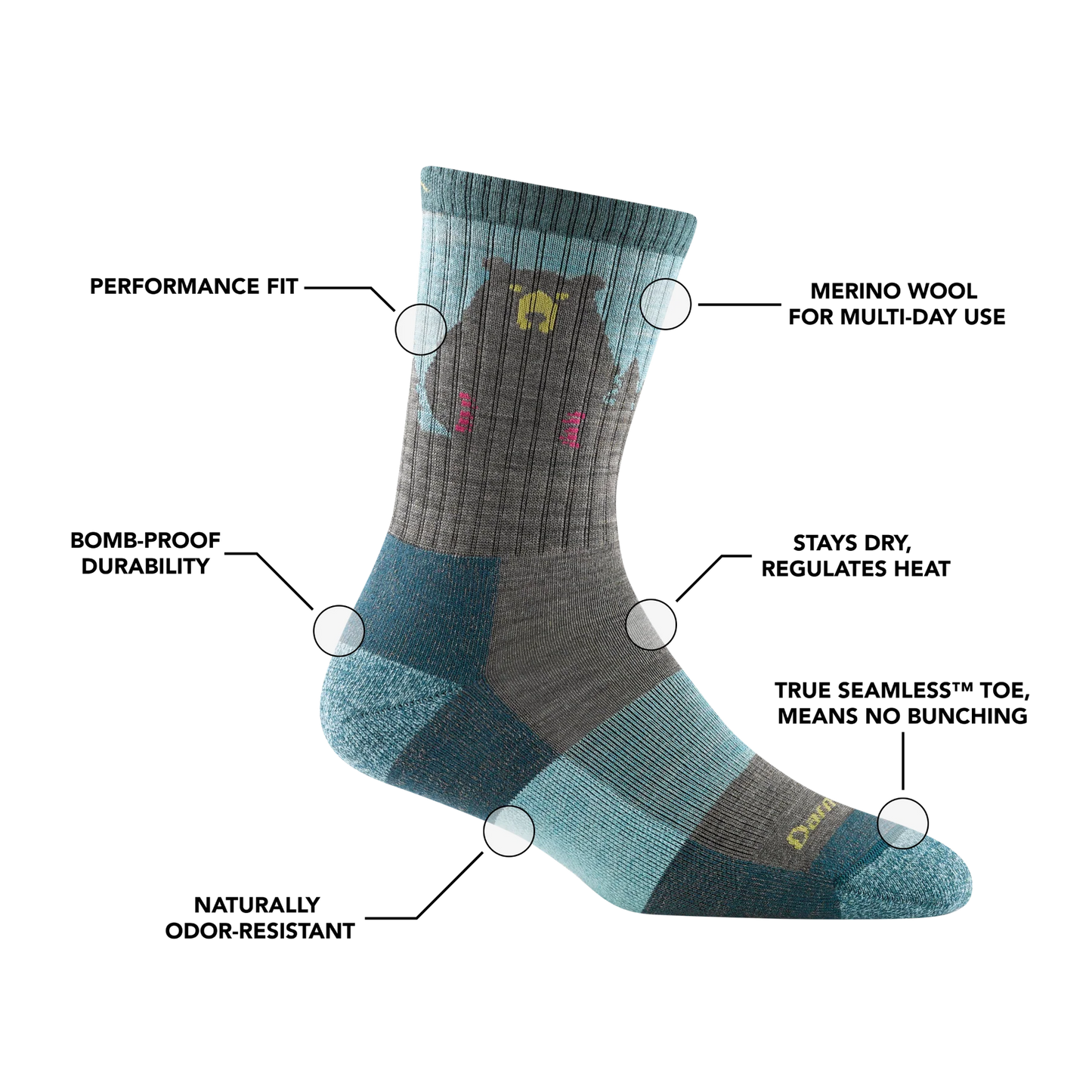 Women's Bear Town Micro Crew Lightweight Hiking Sock - Aqua