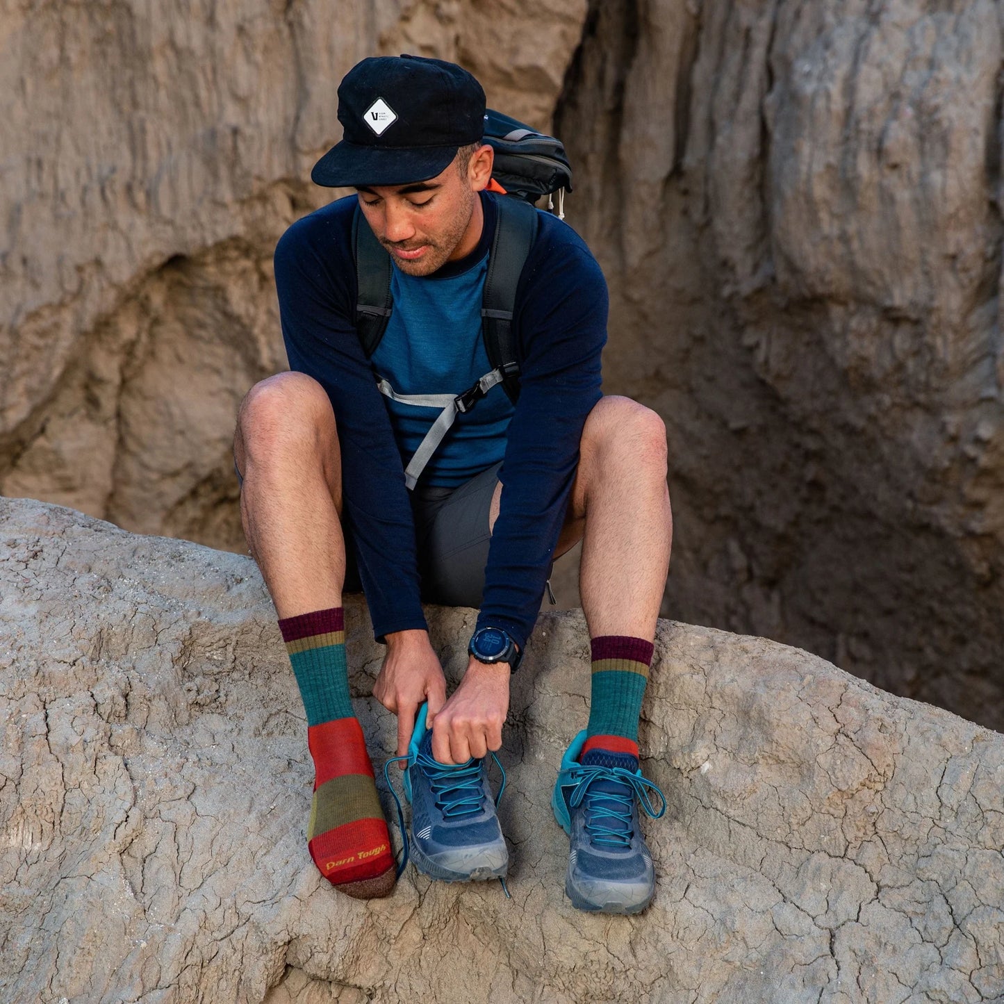 Men's Heady Stripe Micro Crew Lightweight Hiking Sock - Teal