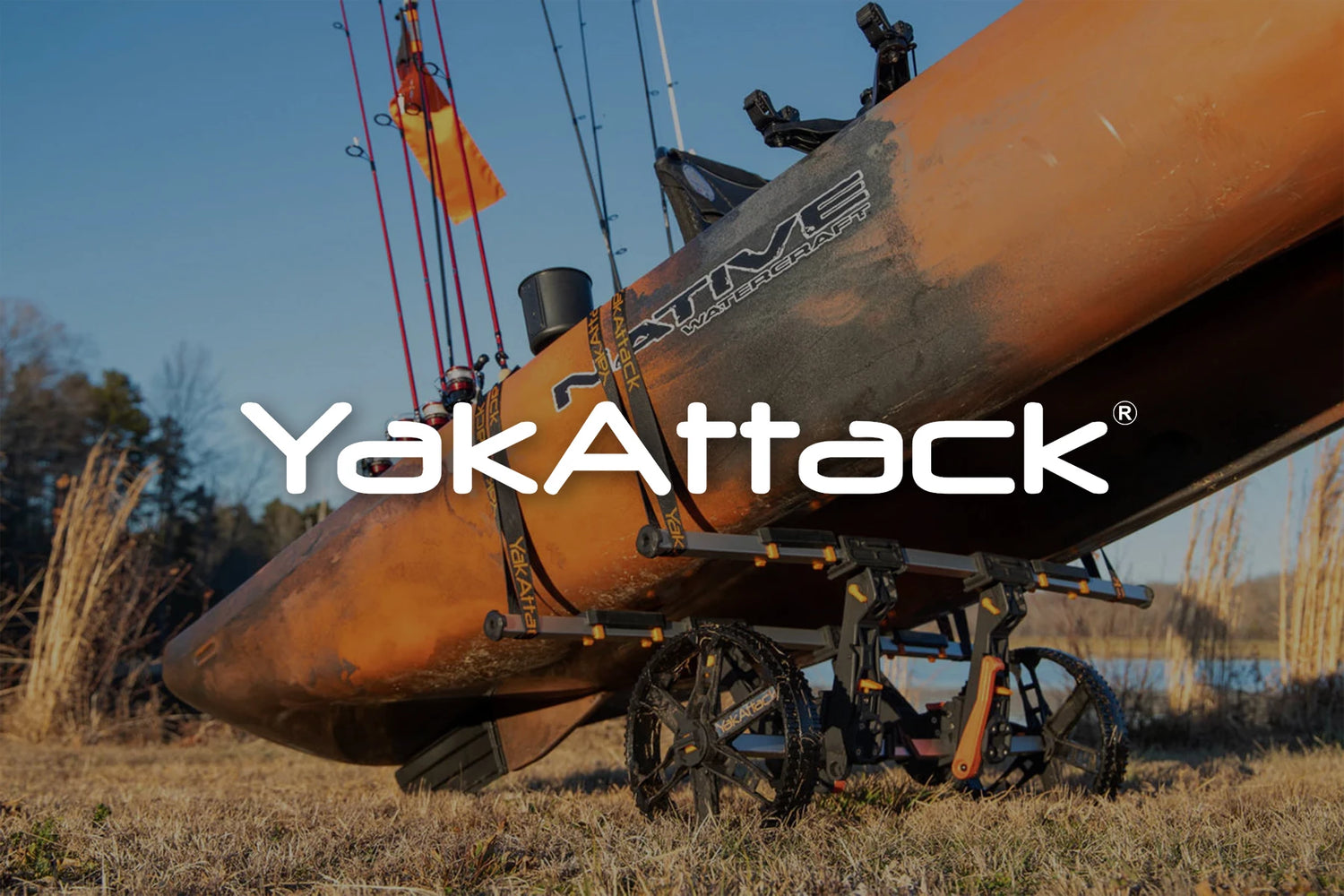 YakAttack logo on top of Native Watercraft kayak