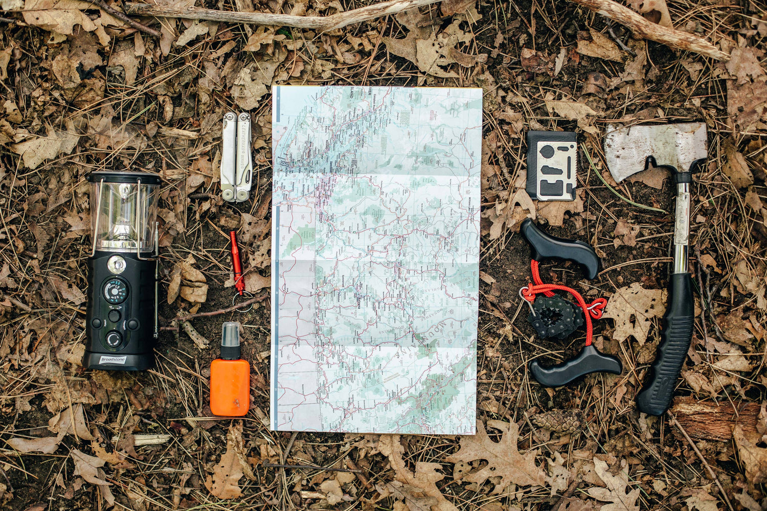 Hiking gear and trail maps